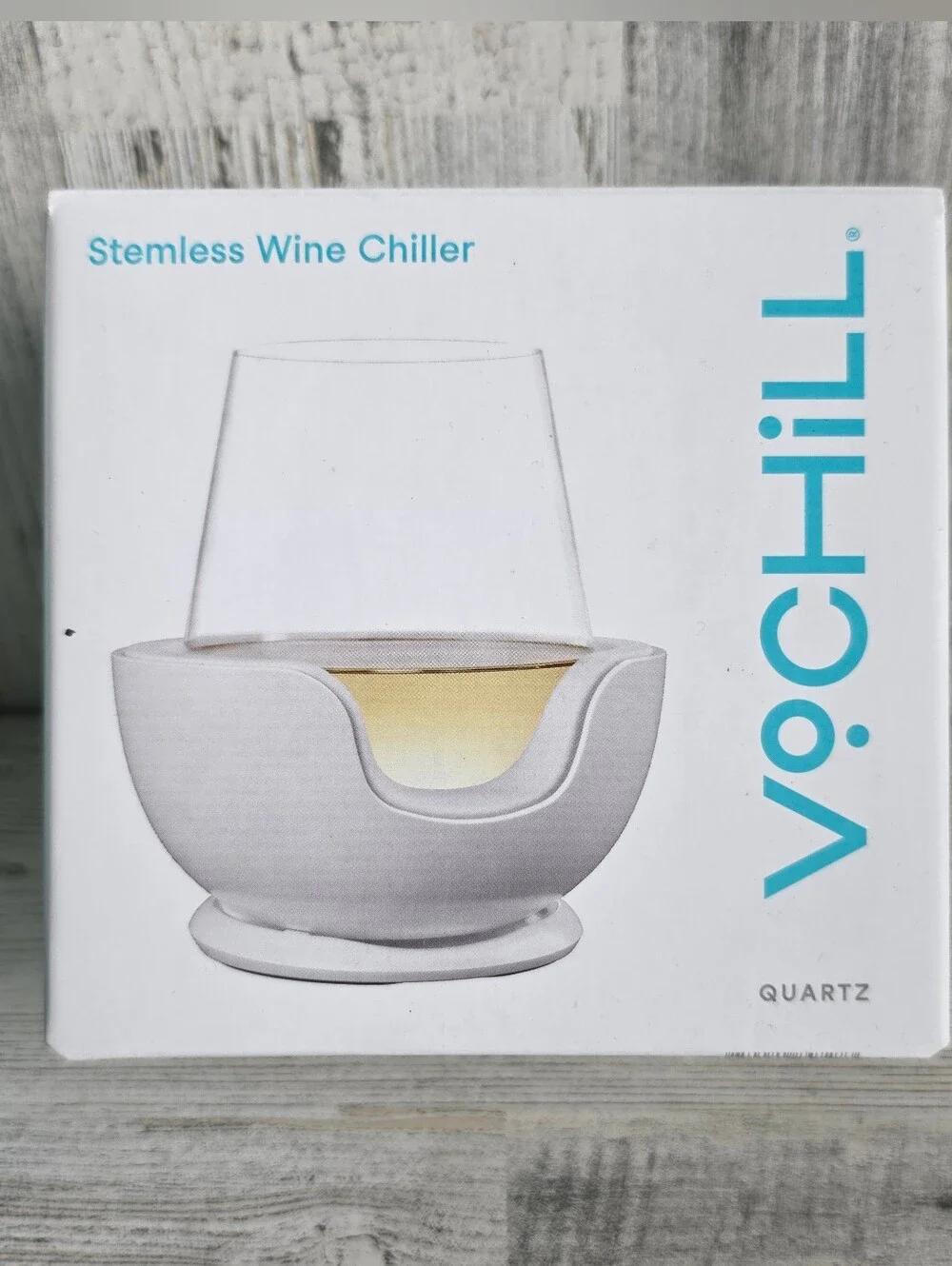 NEW VoChill Stemless Wine Chiller Quartz + Selects Universal Wine Glass NIB